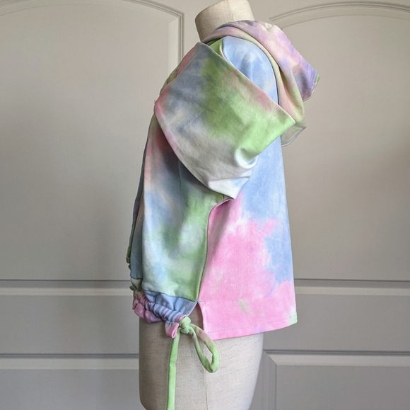 Blank NYC Hoodie Tie Dye Long Sleeve Pullover Ruched Hem Ties Multicolor M NWT - Picture 12 of 16